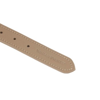 Beige Leder-Haustierhalsband mit sichtbaren Nähten und geprägtem "WILLIAM WALKER"-Branding.