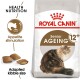 Royal Canin Senior Ageing 12+ cat food bag featuring a fluffy cat illustration, with text highlighting "Health Nutrition" and "Appetite stimulation."