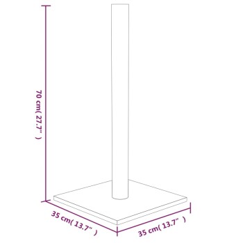 Design eines Katzenkratzbaums mit Abmessungen: 70 cm Höhe, 35 cm Basis. Einfache, robuste Struktur, ideal für Haustiergebrauch.