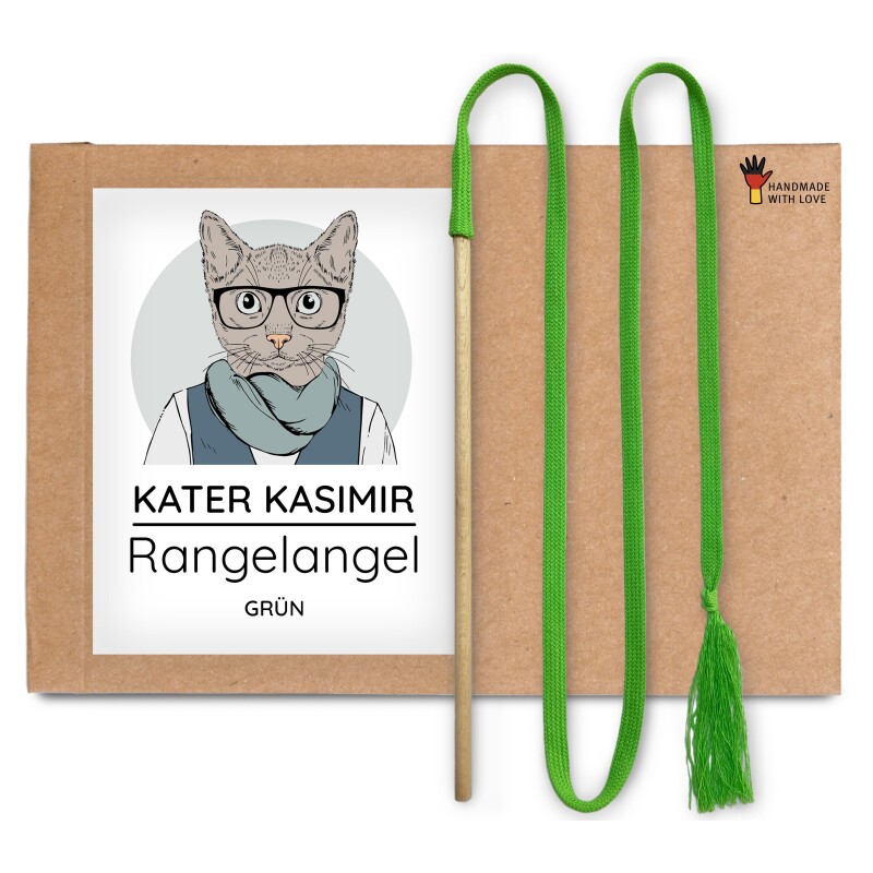 Kater Kasimir RANGELANGEL - Spielangel für Katzen aus Naturmaterial: Buchenholz mit Baumwollband grün