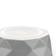 Weißer geometrischer Haustierfutterbehälter mit einem klaren Deckel, der ein modernes Design zeigt.