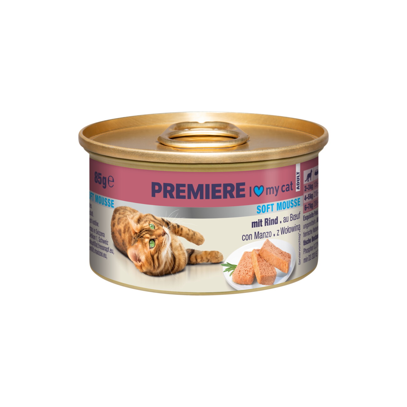 PREMIERE Soft Mousse Nassfutter Katze Adult Rind 18x85 g