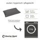 Hundebett von Doctor Bark, beschriftet mit "sauber | hygienisch | pflegeleicht," maschinenwaschbar bis 60°C, trocknergeeignet, 8 kg Kapazität.