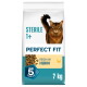 Perfect Fit Katzenfutterbeutel mit brauner Katze; Text: 'STERILE 1+', 'PERFECT FIT', 'REICH AN HUHN'; 7 kg, Bild des Trockenfutters.