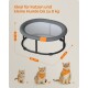 Haustierbett für Katzen und kleine Hunde bis 8 kg, Abmessungen: 20 cm Höhe, 52 cm Breite, 42 cm Tiefe, mit drei Katzen, die orangefarbene Bandanas tragen.