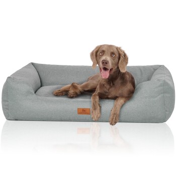 Hundebett Emma aus Velours mit feinem Handwebcharakter in Pastellfarben petrol XL