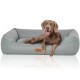 Hundebett Emma aus Velours mit feinem Handwebcharakter in Pastellfarben petrol XL