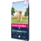 Eukanuba Trockenfutterverpackung mit einem laufenden Hund, der "ADULT", "L", "XL" und Zutaten: Lamm, Reis, Kurkuma hervorhebt.