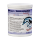 Behälter mit EquiPower Elektrolytpellets für Pferde, mit Zutaten und Dosierungsanweisungen, mit einer blauen Pferdegrafik.