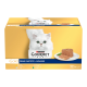 Purina Gourmet Gold Schachtel: weiße langhaarige Katze und ein Teller mit Mousse-Pâté; sichtbarer Text „GOURMET“ und „FEINE PASTETE • MOUSSE“.