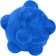 Bright blue textured pet toy shaped like a round ball with protruding bumps, designed for playful pets.