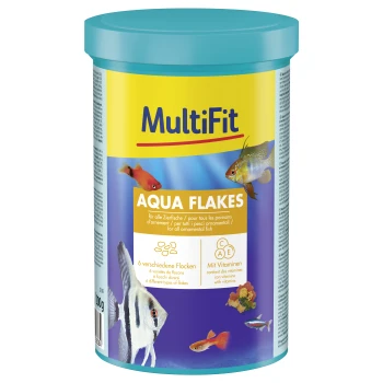 Contenant MultiFit Aqua Flakes pour nourriture de poissons d'ornement, avec vitamines et 6 types différents de flocons, 200g.