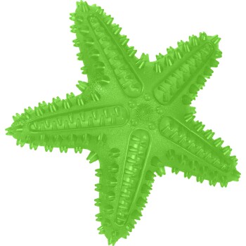 Jouet à mâcher en caoutchouc vert en forme d'étoile de mer avec pointes, plots texturés et arêtes surélevées.