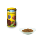 AquaRis Diskus Granulat Dose mit bunten Fischbildern, beschriftet mit "Spezialfutter für alle Diskusfische" und "plus Omega 3," neben granulierter Nahrung.