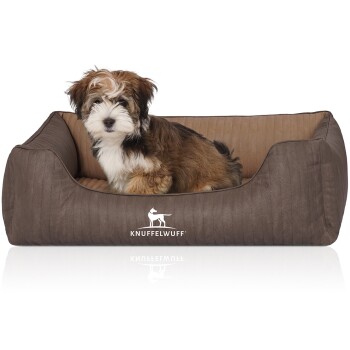 Orthopädisches Hundebett Outlander aus laser-gestepptem Kunstleder braun/ caramell M-L