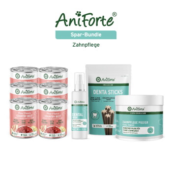 AniForte Spar-Bundle Zahnpflege: 6 Country Beef-Dosen, Zahnspray, Denta Sticks und Zahnpulver
