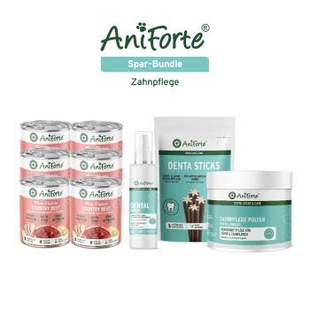 AniForte Spar-Bundle Zahnpflege: 6 Country Beef-Dosen, Zahnspray, Denta Sticks und Zahnpulver