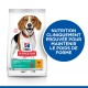 Sac de nourriture pour chiens Hill's Science Plan pour chiens de taille moyenne, présentant un beagle et étiqueté "Poids parfait" avec un cercle bleu sur la nutrition prouvée.