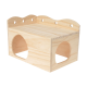 Holzhaustierversteck mit zwei Öffnungen und flachem Oberteil, entworfen für kleine Tiere zum Spielen und Ausruhen.