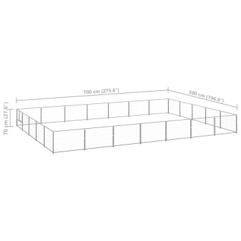 Diagramm eines rechteckigen Haustiergeheges, das 700 cm mal 500 cm und 70 cm hoch ist, mit einem Drahtgitterdesign.