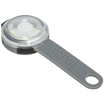 Miarka do karmy dla zwierząt Trixie w kolorze szarym z przezroczystą okrągłą górą, zaprojektowana do mierzenia karmy dla zwierząt lub suplementów.