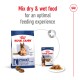 Royal Canin dog food packaging featuring dry and wet food options for large dogs aged 8+, emphasizing optimal feeding experience.