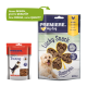 Deux sacs de nourriture pour animaux de compagnie : un rouge "Premiere Training" pour chiens moyens (10-25 kg) et un bleu "Lucky Snack Shamrocks" friandise au poulet (200g).