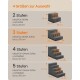 Infografik grauer Haustiertreppen mit Größen 2–5 Stufen, Abmessungen und 25-kg-Tragfähigkeit; Überschrift „4 Größen zur Auswahl“.