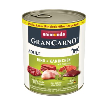 GranCarno Original Nassfutter Hund Adult, Rind & Kaninchen mit Kräutern 6x800 g