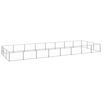 Ein rechteckiger Metallspielplatz für Haustiere mit einem Drahtgitterdesign, mit mehreren Paneelen und Toren für einfachen Zugang.