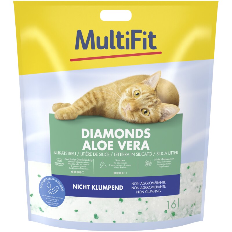 MultiFit Diamonds Aloë Vera silicaat kattenbakvulling 16 l