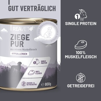 Dose Treavet hypoallergenes Ziegenmuskelfleisch Hundefutter, Einzelprotein, getreide- und zuckerfrei, 800g.