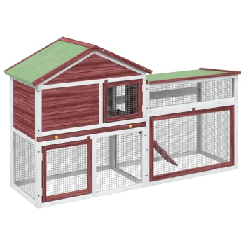 Holzhaustierhaus mit grünem Dach, mehreren Fächern und Drahtgitterpaneelen für Belüftung und Sichtbarkeit.