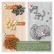 Bild von Zutaten für Haustierfutter: akzeptable Sonnenblumenkerne, Erdnüsse, Mehlwürmer; inakzeptabel: Mais, Brot. Text: "100 % NATÜRLICH MIT EXTRA PROTEIN."