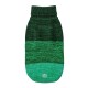Grüner gestrickter Hundepullover mit einem gerippten Kragen, mit einem Farbverlauf von dunkel zu hellgrün und einem Pfotenabdruck-Logo.