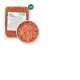 Verpackung für rohes Haustierfutter und eine Schüssel mit Hackfleisch, gekennzeichnet mit "Rindfleisch, 500g," mit einem grünen Etikett, das "3x" anzeigt.