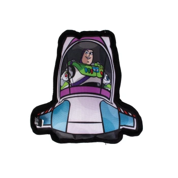 Buzz Lightyear spaceship plush dog toy with cockpit print and small "TOY" tag
