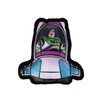 Buzz Lightyear spaceship plush dog toy with cockpit print and small "TOY" tag