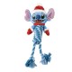 Blue Stitch dog toy with Santa hat, red mittens, and twisted rope body and legs with tassels.