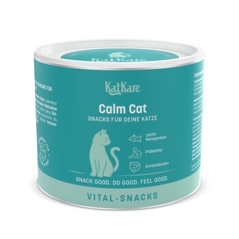 KatKare Calm Cat Snacks für Katzen mit Lachs-Monoprotein, Präbiotika, Antioxidantien und dem Slogan „Snack gut. Tu gut. Fühl dich gut.“
