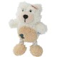 A plush teddy bear toy for pets, featuring a fluffy white body, a beige belly, and rope legs with pom-pom feet.