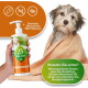Hand hält eine Flasche Baviette Hundeshampoo neben einem in ein Handtuch gewickelten nassen Hund; grüne Sprechblase mit 'Wussten Sie schon?'.