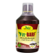 Flasche mit cdVet Fit-BARF Lebertran, gekennzeichnet als 100% natürlich, mit einem gelb-roten Design und ernährungsphysiologischen Vorteilen.