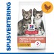 Hill's Science Plan kattenvoerzak met twee kittens, gelabeld 'Perfect Digestion Kitten <1' met kip en bruine rijst.