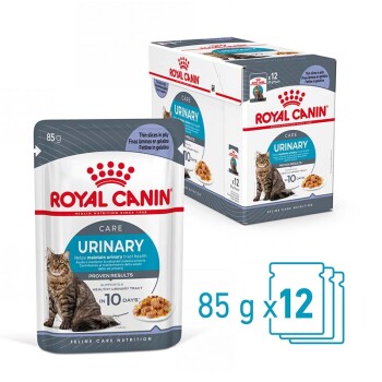 Royal Canin Urinary Care Katzenfutter, 85 g Beutel, 12er Pack. Mit einem Katzenbild, das behauptet, die Gesundheit der Harnwege in 10 Tagen zu unterstützen.