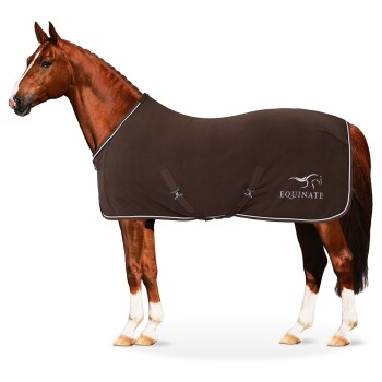 Abschwitzdecke Arizona aus Polar Fleece mit Kreuzbegurtung und Zierkordeln braun 1,65 m