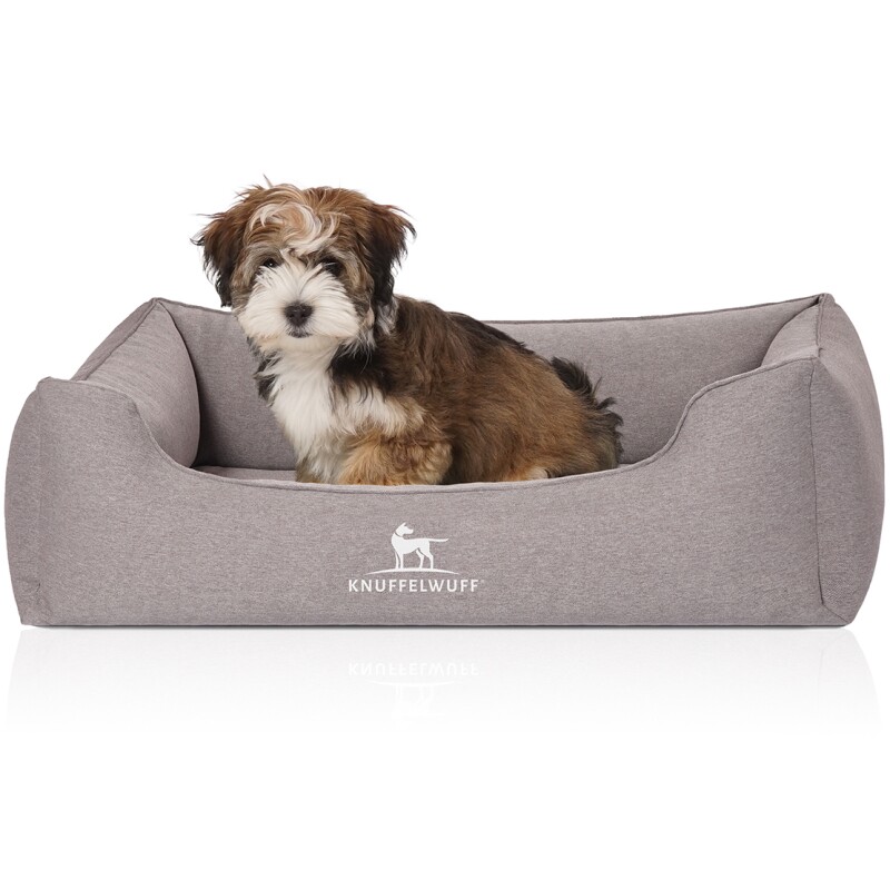 Knuffelwuff Orthopädisches Hundebett Leano aus Velours mit Handwebcharakter grau M-L