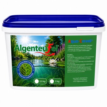 Weißer Kunststoffbehälter mit der Aufschrift 'Aqua-Cereal Sauerstoff - Plus', mit einem Griff und Wassertröpfchen-Grafiken.