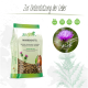 Stiefel-Mariendistel-Sack für Pferde (Mariendistel), Samen sichtbar, Pferdefoto, Text 'Zur Unterstützung der Leber', vegan