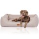 Hundebett Emma aus Velours mit feinem Handwebcharakter in Pastellfarben beige XXL